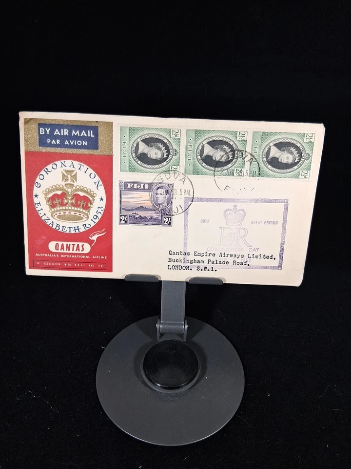 1953 CORONATION OF QUEEN ELIZABETH 2ND FDC FIJI QUANTAS - Image 1 of 4