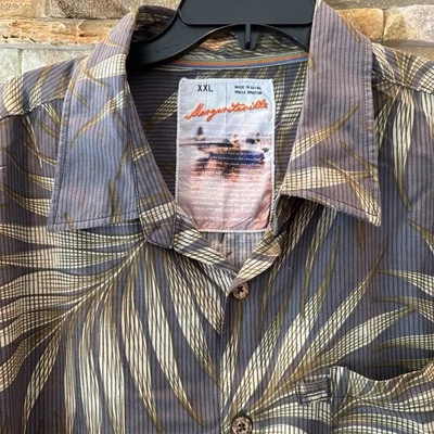 Camisa Hawaiana Margaritaville Para Hombres XL Gris Tostado Abotonada Corta Slv Mezcla Seda Foto 1 de 4