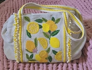 NWT America & Beyond Make Lemonade Embellished Beaded Beach Bag Lemon Tote - Picture 1 of 11