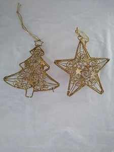 Lot of 2Beautiful Sparkling Gold 4" Wired Star Tree Christmas Ornaments NEW - Picture 1 of 3