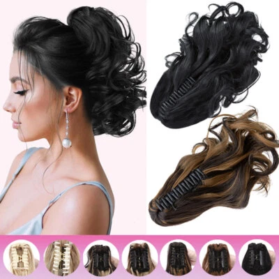 US Ponytail Extension Claw Clip Curly Wavy Straight 12-26 Inch Thick Pony Tails - Image 1 of 4