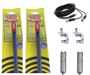 NEW 2 FIRESTIK 2 KW3 B 3FT BLACK CB ANTENNAS, 18FT DUAL COAX, MOUNTS & SPRINGS - Picture 1 of 1