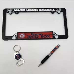 Boston Red Sox Fan Bundle License Plate Holder Pen Keychain Bottle Opener - Picture 1 of 6
