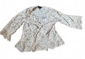 Art Class Floral Print Wrap Top with Lace Details - Picture 1 of 3