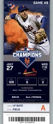 Boleto completo de los Cardenales de San Luis vs Mets de Nueva York 27/07/2016 - David Wright Foto 1 de 2