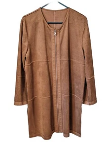 LUII Women's Jacket Medium Brown Faux Suede Coat with Punched Holes Zip Front - Picture 1 of 6