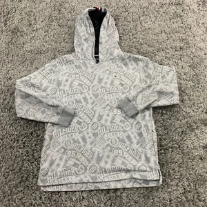 Tommy Hilfiger Sweater Youth Medium 12/14 Gray Logo Spelled Out All Over Hoodie - Picture 1 of 11