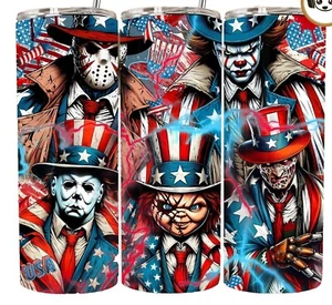 Horror Independence Character 4th Of July 20oz Tumbler Travel Insulated Tumblr - Picture 1 of 3