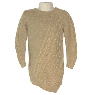 Girl's Size M 5-6 Tommy Bahama Cable Knit Tan Gold Metallic Asymmetrical Sweater - Image 1 of 4
