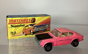 Matchbox Superfast No 54 Capri Dayglo Pink (1970). Play Worn Model In Orig Box