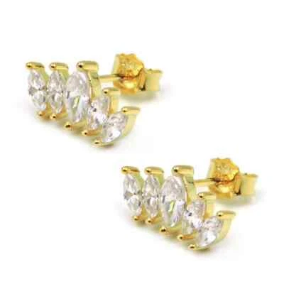 Orecchini in Argento 925 Placcato Oro con 5 Zirconi Bianchi - Immagine 1 di 4