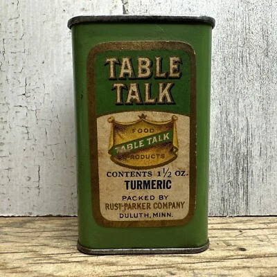Vintage Table Talk Spice Tin - Turmeric Rust Parker Co Advertising DULUTH - Image 1 of 4