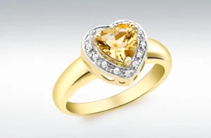 9ct Oro Amarillo Citrina y Diamante Anillo 11x10mm - Imagen 1 de 1