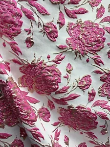 FUCHSIA ROSA GOLD Blumen Brokat Stoff (60 Zoll) Verkauft vom Hof - Bild 1 von 2