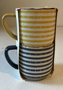 Hearth & Hand With Magnolia 13oz Stoneware Clipped Striped Mugs Blue Yellow - Picture 1 of 6