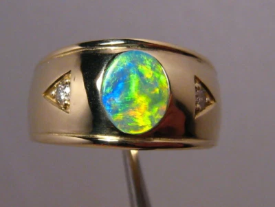 Anillo de diamantes y ópalo gema para hombre de 10,5 gramos de oro amarillo de 14 k Foto 1 de 4