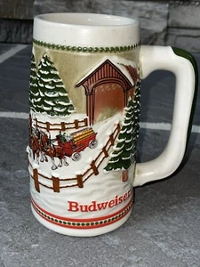 Vtg. Budweiser Clydesdales Holiday Beer Stein Anheuser Busch 1984 Covered Bridge - Picture 1 of 5