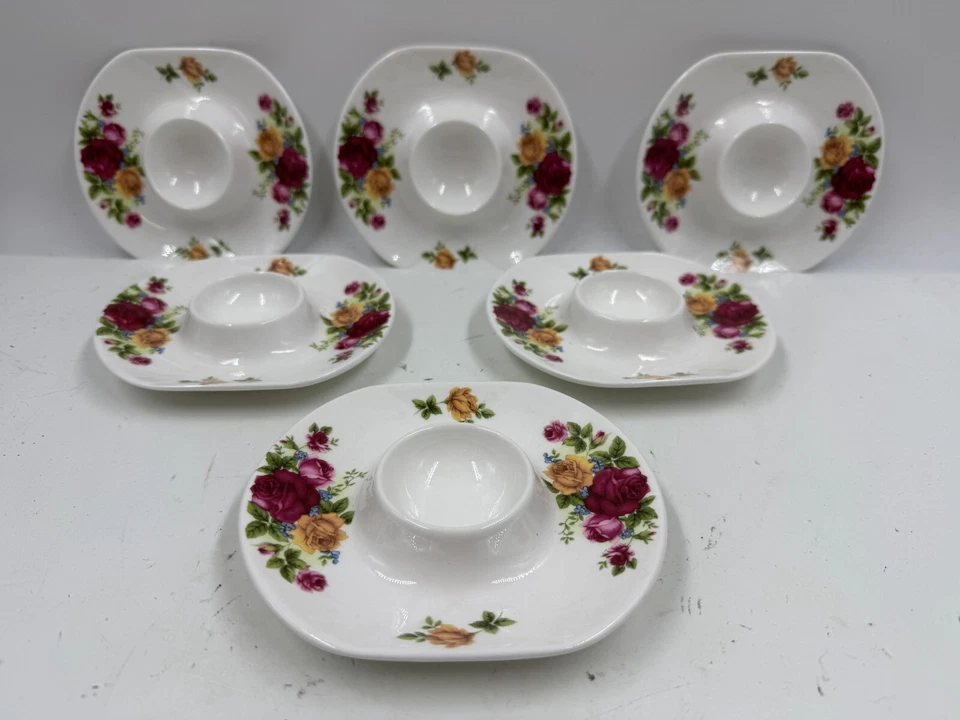 Lote de 6 tazones redondos de cerámica floral brillante blanco Porser Chip & Dip de 5 pulgadas Foto 1 de 4