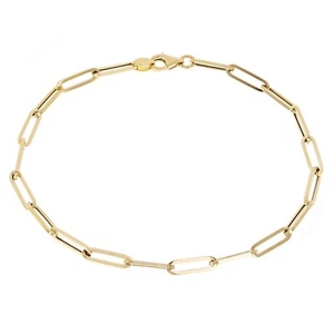 Italian 14k Yellow Gold Hollow Paper Clip Links Bracelet 8.25" 3mm 1.6 grams - Picture 1 of 4
