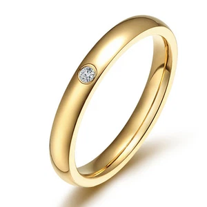 Anillo de bodas de acero inoxidable para mujeres de 3 mm CZ Silver / Gold / Black Band Anillo de bodas de acero inoxidable Sz 5-9 - Imagen 1 de 10
