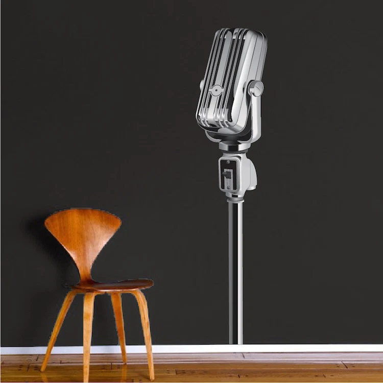 PRIME DECALS Microphone Wall Mural Music Room Decal Mic Stand Old Fashioned Wallpaper, c40