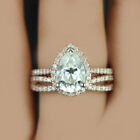 18k Yellow Gold Pear & Round Cut Diamond 3.50 Carat GIA Certified Bridal Set
