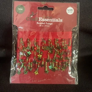 Lot Of 3 Craft Essentials Beaded Fringe 36 In Ea. Red Ribbon W/stars - Picture 1 of 2