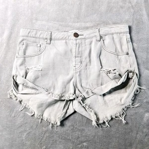 One X One Teaspoon Size 30 Grey Denim Button Fly Twisted Cuff Distressed Shorts - Picture 1 of 14