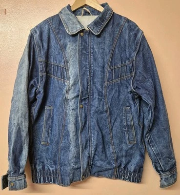 Handmade Denim Jacket Blue Lined Removable Sleeves Vintage Size XL - Image 1 of 4