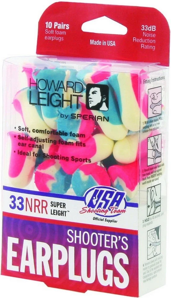 Tampões de ouvido Howard Leight EUA Shooters, 10 pares vermelho/branco/azul R-01891 - Imagem 1 de 1