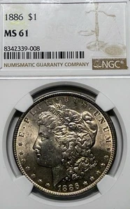 1886-P Morgan Silber 1 Dollar NGC MS61 - Bild 1 von 2
