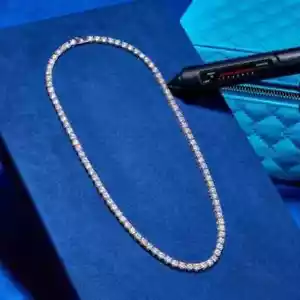 Collana Tennis 20'' Pollici 10Ct Tonda Creata in Laboratorio Diamante Placcato Oro Bianco 14K - Foto 1 di 8