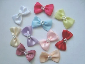 Ribbon Bows with Pearl Embellishment - Various colours - Pack of 10 - Picture 1 of 24