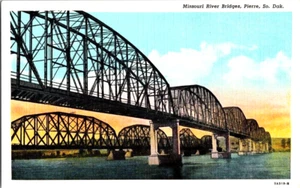 Missouri River Bridges Pierre South Dakota postal de lino a39 - Imagen 1 de 2