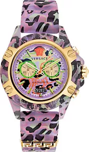 Versace VEZ700722 Icon Active Chrono gold lilac leopard Silicone Men's Watch NEW - Picture 1 of 9