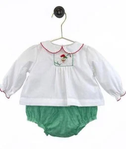 Petit Ami Christmas Santa Smocked Girls Green Check Diaper Set Newborn 3 6 Month - Picture 1 of 1