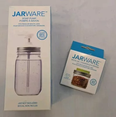 JarWare Lot of 2: White Soap Pump Dispenser & Spice Lid - Fit Regular Mouth Jars - Image 1 of 4