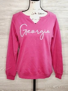 State of Mine Women's Mulberry & White Georgia Long Sleeve V-Neck Sweatshirt New - Picture 1 of 5