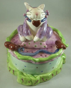 Annaco Creations Whimsiclay MUSICAL HEART CAT TRINKET BOX by Lacombe 23463 NIB - Picture 1 of 7