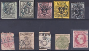 Antigua Alemania Hannover Pequeño lote con 11 valores, en su mayoría estampados, 1851 - 1864 - Imagen 1 de 2