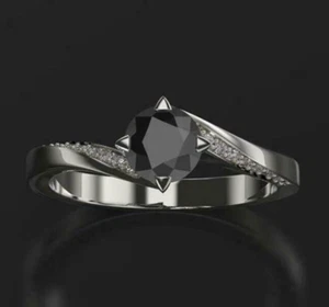 2 Ct Black Diamond Ring In Black Rhodium Finish AAA Certified Engagement Ring - Picture 1 of 4