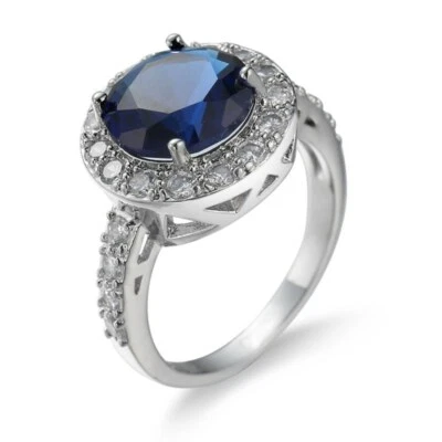 Anillo para mujer rosa/azul corte redondo AAA CZ elegante banda relleno de oro blanco talla 6-10 Foto 1 de 4