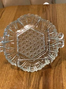 Vintage Cut Clear Glass Pressed Glass Dish Bowl Handled 6.5 inches - Picture 1 of 9
