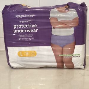 1 Pack AMAZON BASICS Women's Protective Underwear (18 Count Each) LARGE 38"-44"