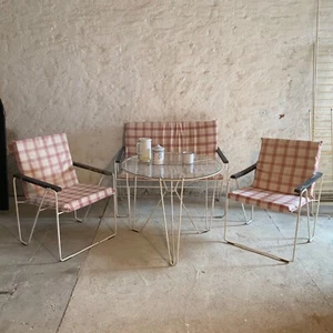 Design Möbelset I Sitzgruppe Gartenmöbel I 50er Jahre I Metall I Glastisch - Bild 1 von 10