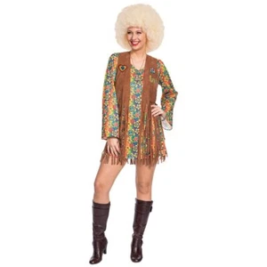 Kleid Hippie Full Cut mit Weste 70er Jahre Flower Power Kostüm Damen Karneval - Bild 1 von 1