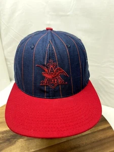 Vintage Anheuser Busch Hat Cap Snapback Pinstripe Embroidered Blue Red Made USA - Picture 1 of 17