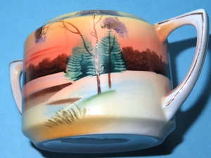 Vintage Japanese Hand Painted Meito Sugar Bowl w/ Lid 3-1/2" Tall x 3-3/8" - Picture 1 of 9