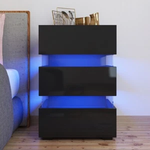 Modern RGB LED Bedside Table Nightstand High Gloss Furniture Storage MLCT10 B/W - Picture 1 of 14
