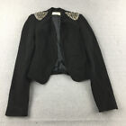 Jorge Womens Jacket Size 10 Black Open-Front Blazer Studded Shoulders